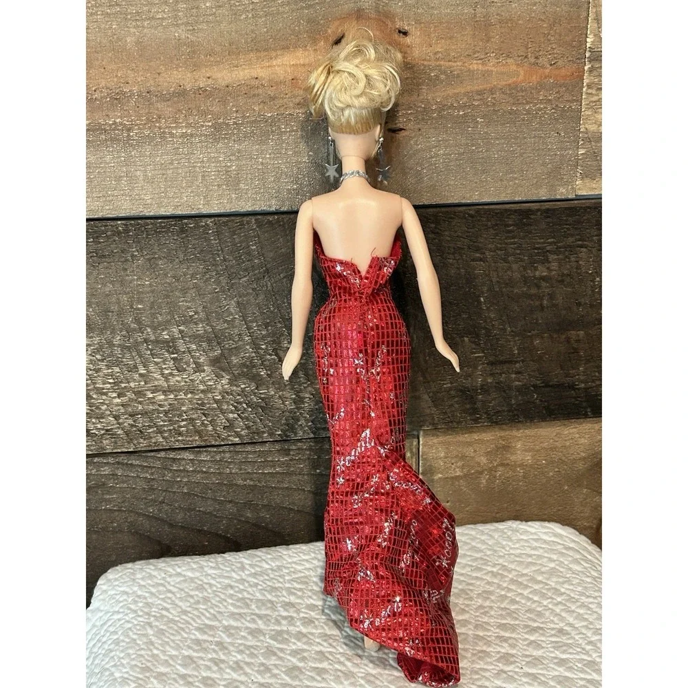Holiday Celebration Barbie Doll Red Gown Metallic Star Dress Blonde Updo Vintage